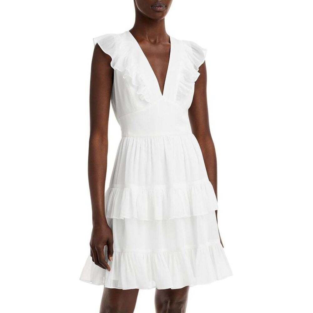 Aqua White Ruffle Tiered Dress
